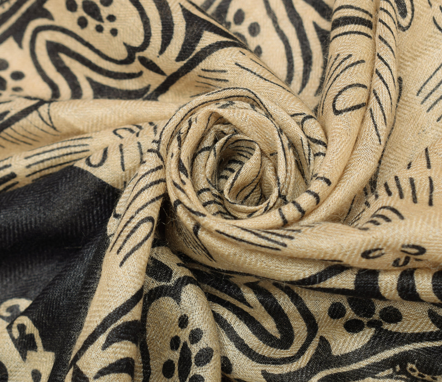 Sushila Vintage Cream Indian Dupatta 100% Pure Woolen Woven Paisley Long Stole