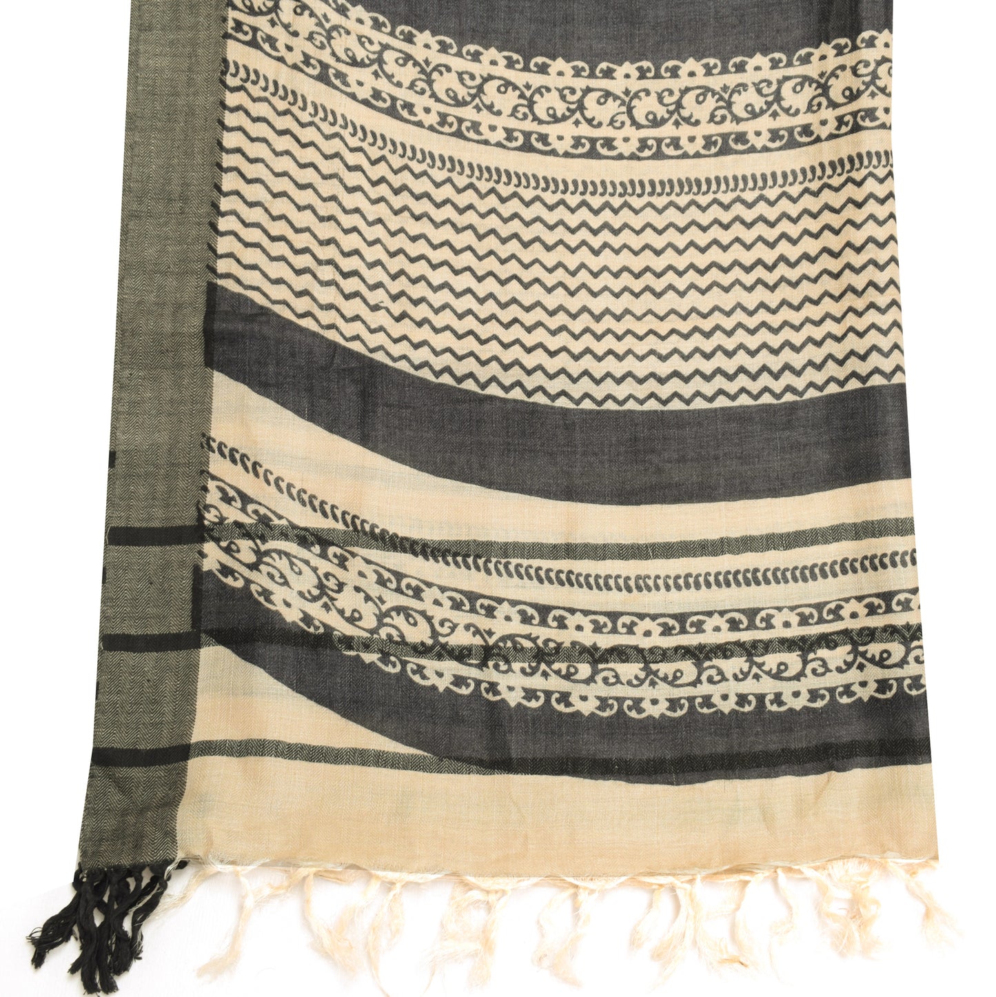 Sushila Vintage Cream Indian Dupatta 100% Pure Woolen Woven Paisley Long Stole