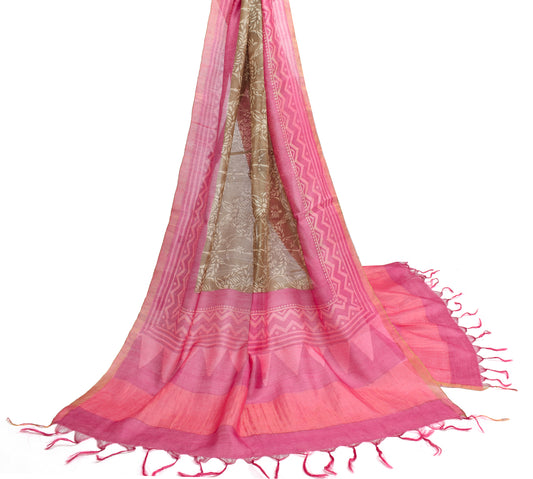 Sushila Vintage Brown Indian Dupatta 100% Pure Silk Woven Floral Long Stole Wrap