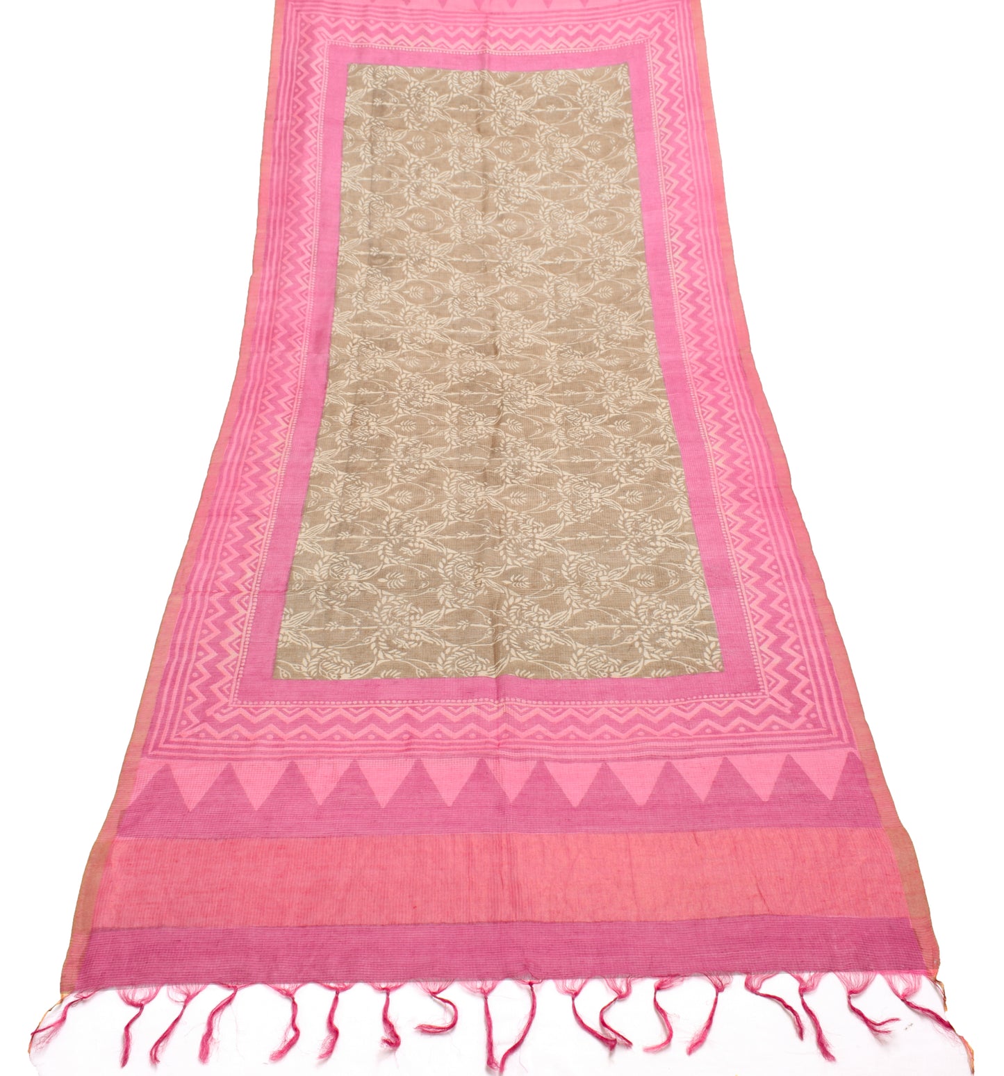 Sushila Vintage Brown Indian Dupatta 100% Pure Silk Woven Floral Long Stole Wrap