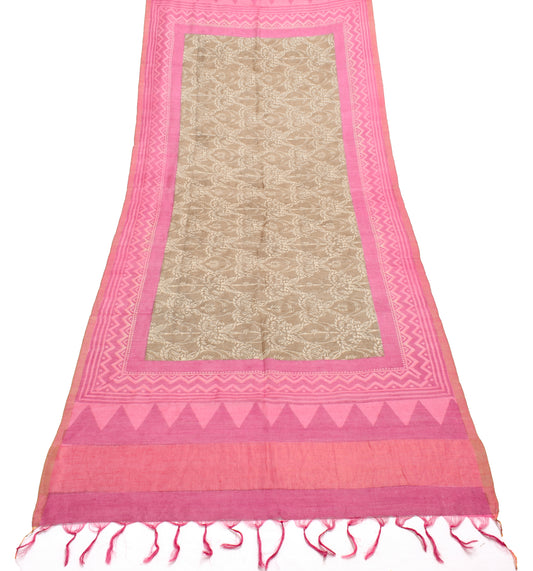 Sushila Vintage Brown Indian Dupatta 100% Pure Silk Woven Floral Long Stole Wrap
