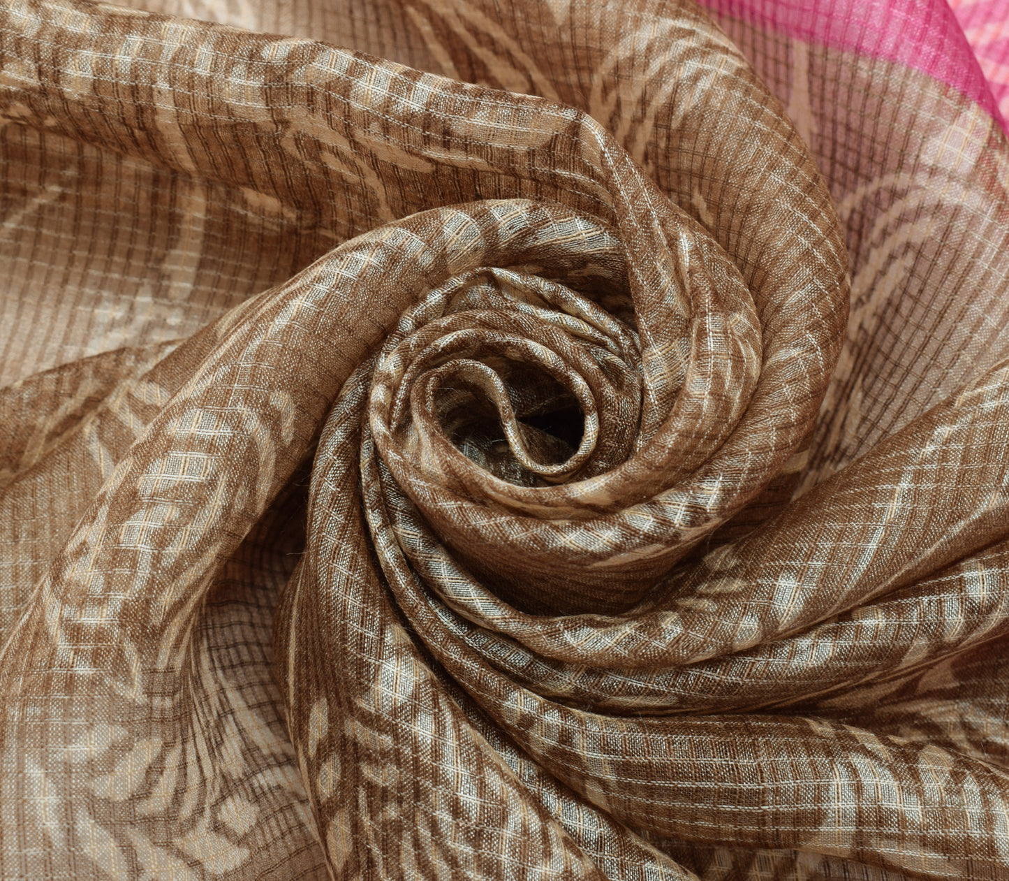 Sushila Vintage Brown Indian Dupatta 100% Pure Silk Woven Floral Long Stole Wrap