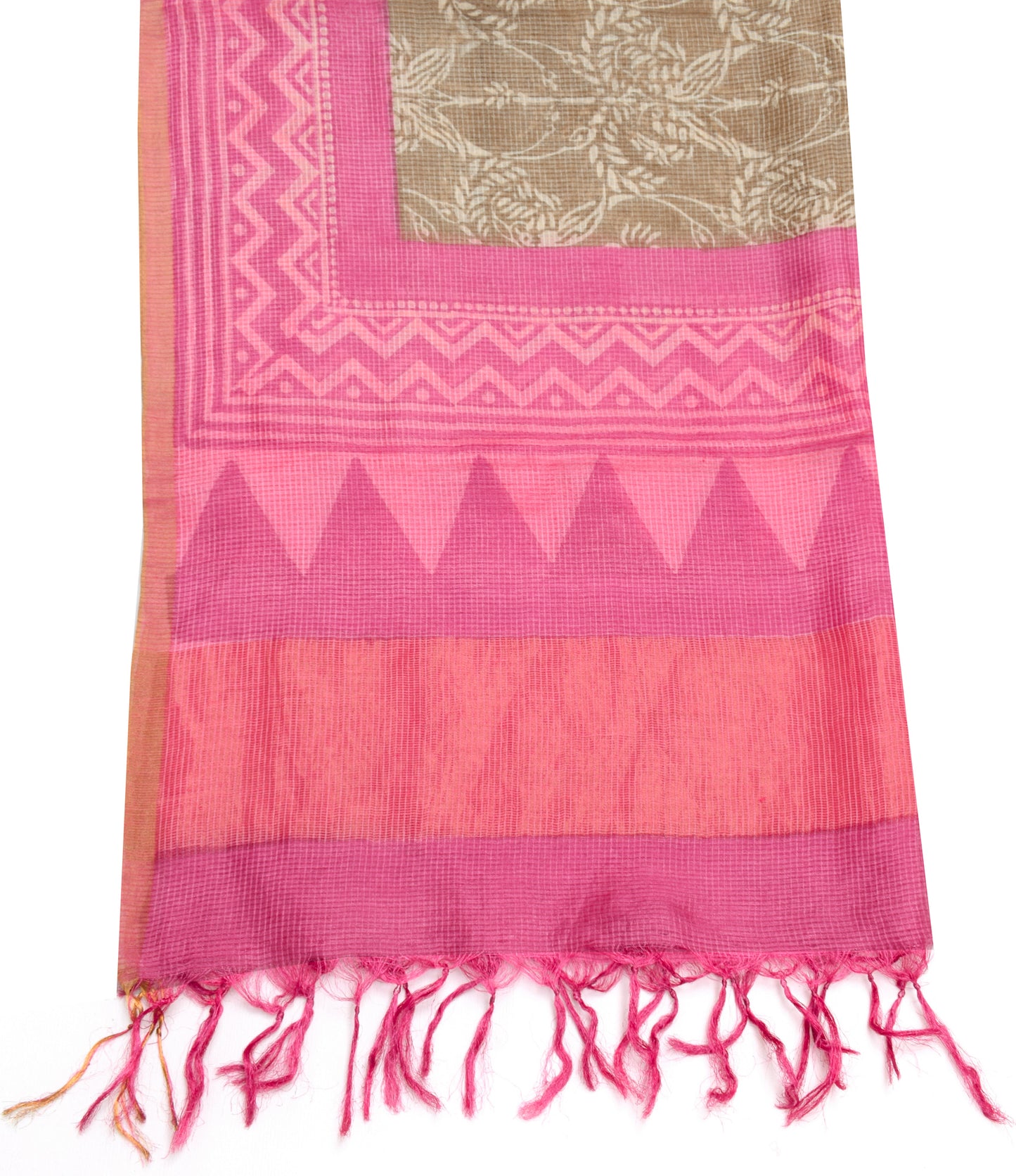 Sushila Vintage Brown Indian Dupatta 100% Pure Silk Woven Floral Long Stole Wrap