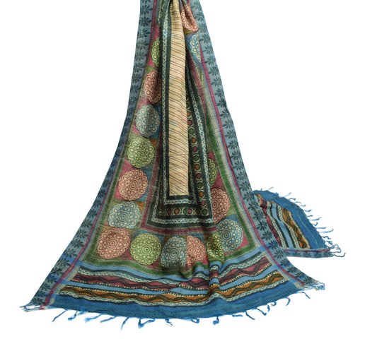 Sushila Vintage Multi-Color Dupatta 100% Pure Khadi Silk Woven Floral Long Stole