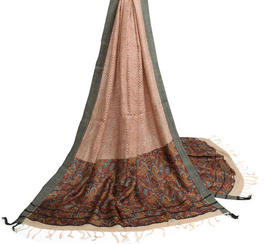 Sushila Vintage Cream Dupatta 100% Pure Woolen Woven Zig-Zag Long Stole Scarves