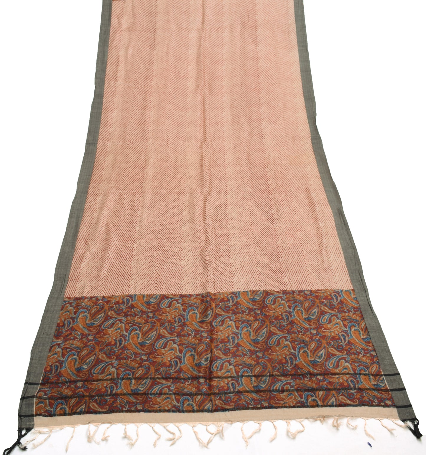 Sushila Vintage Cream Dupatta 100% Pure Woolen Woven Zig-Zag Long Stole Scarves