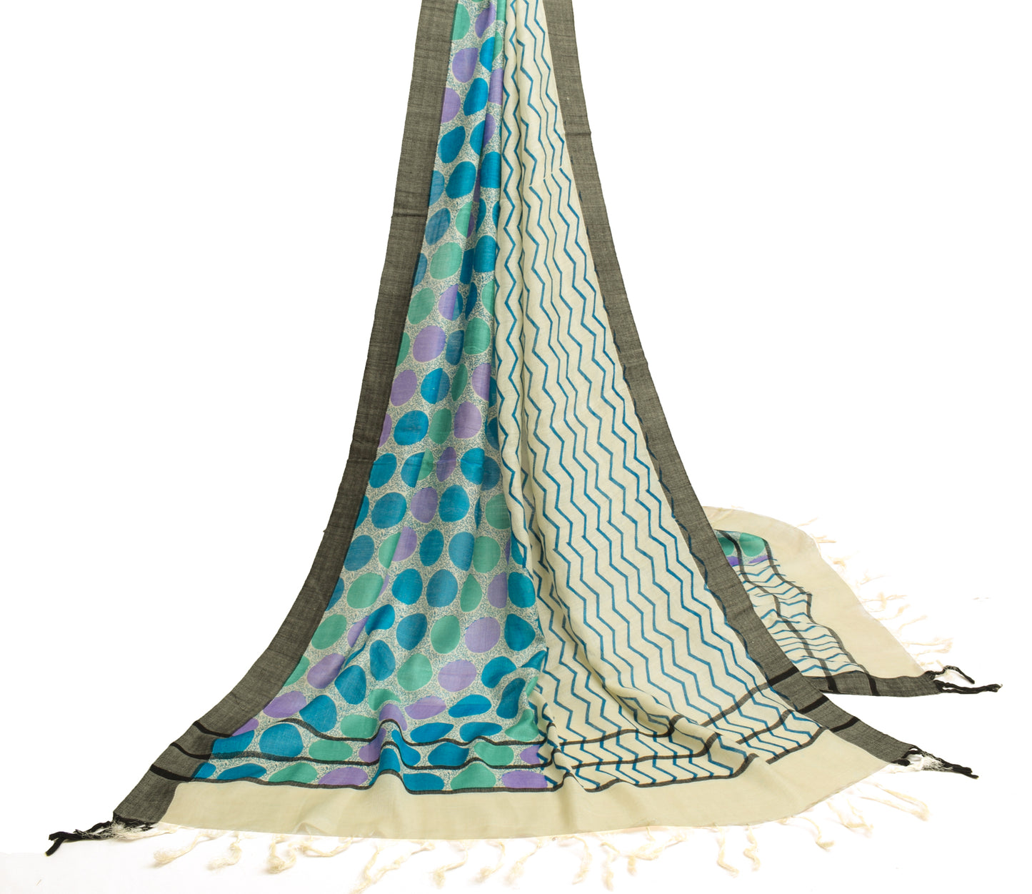 Sushila Vintage Cream Dupatta 100% Pure Woolen Woven Zig-Zag Long Stole Scarves