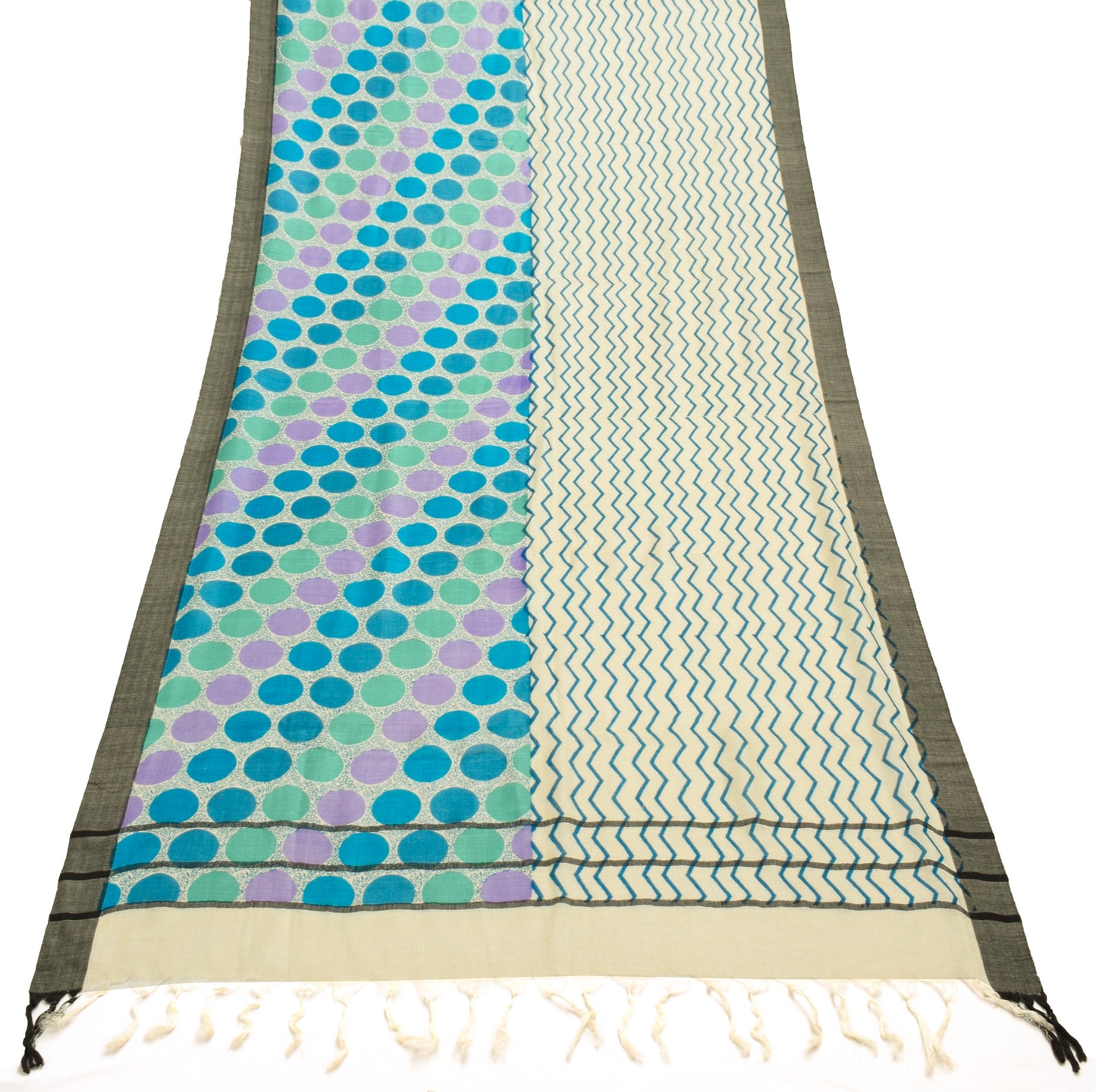 Sushila Vintage Cream Dupatta 100% Pure Woolen Woven Zig-Zag Long Stole Scarves