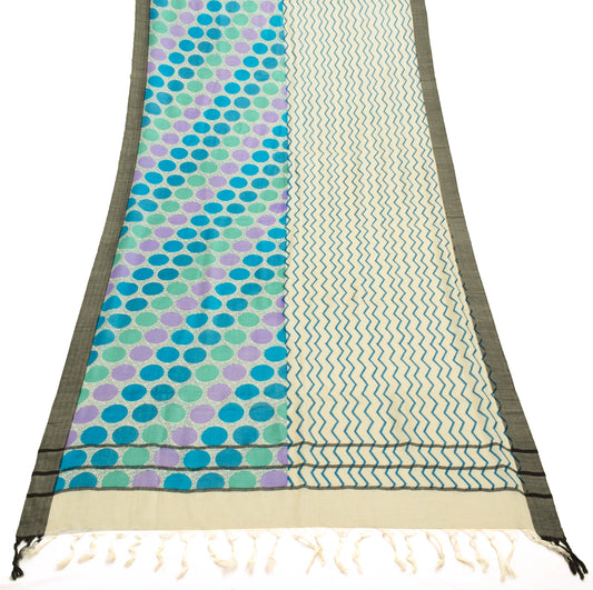 Sushila Vintage Cream Dupatta 100% Pure Woolen Woven Zig-Zag Long Stole Scarves