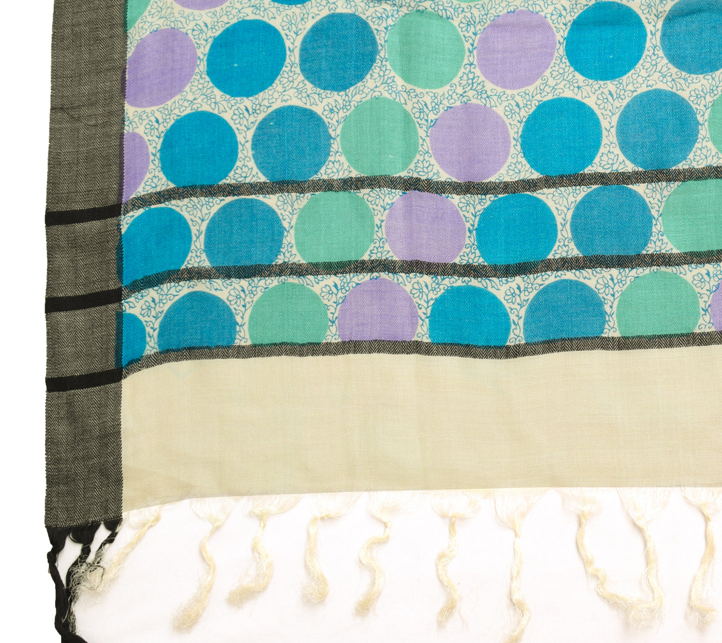 Sushila Vintage Cream Dupatta 100% Pure Woolen Woven Zig-Zag Long Stole Scarves