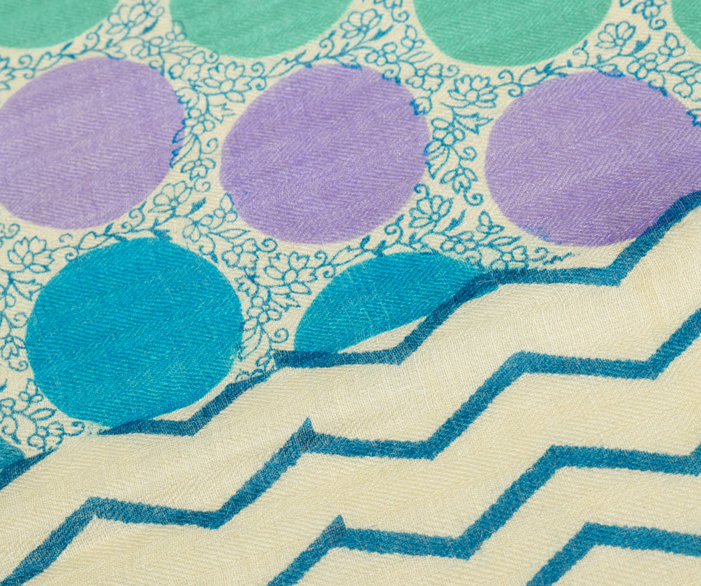 Sushila Vintage Cream Dupatta 100% Pure Woolen Woven Zig-Zag Long Stole Scarves