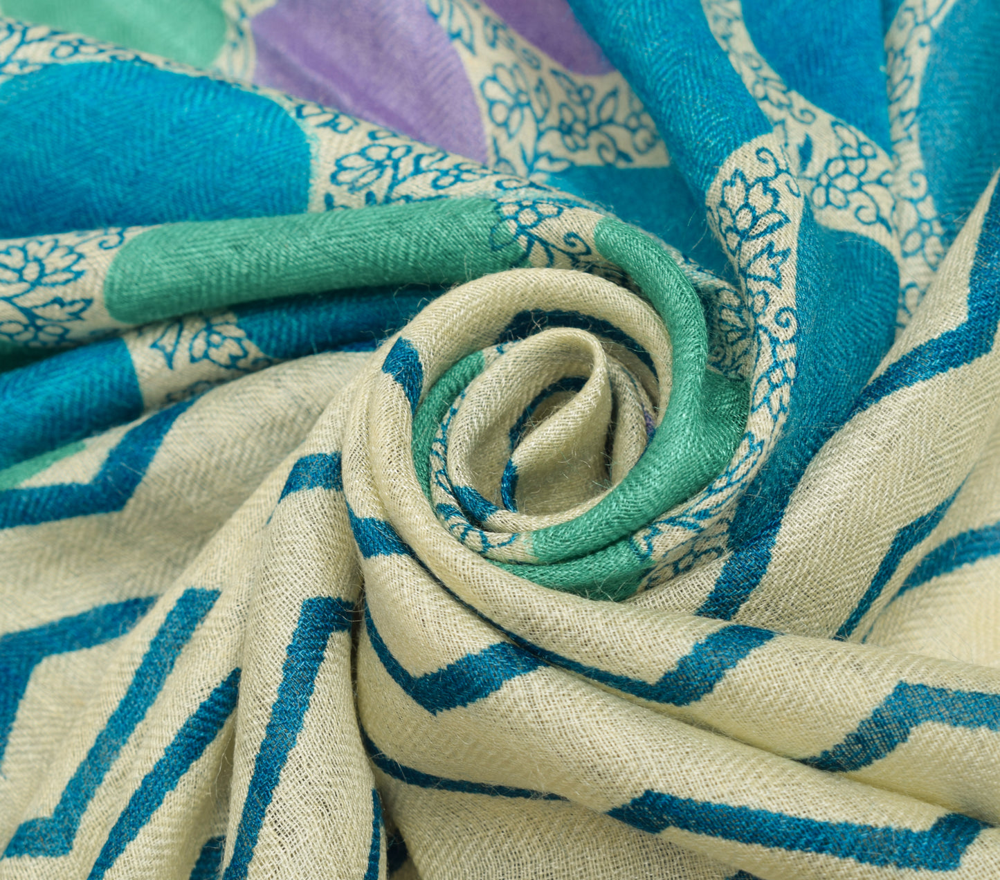 Sushila Vintage Cream Dupatta 100% Pure Woolen Woven Zig-Zag Long Stole Scarves