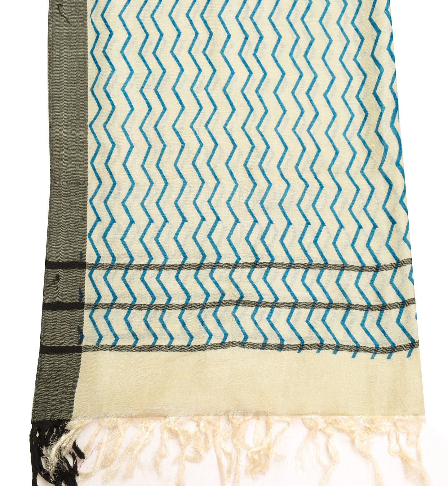 Sushila Vintage Cream Dupatta 100% Pure Woolen Woven Zig-Zag Long Stole Scarves