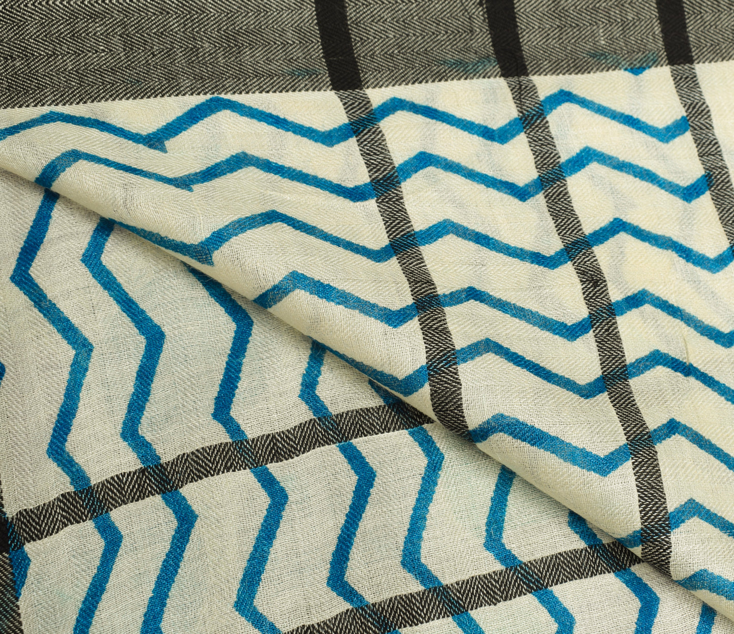 Sushila Vintage Cream Dupatta 100% Pure Woolen Woven Zig-Zag Long Stole Scarves