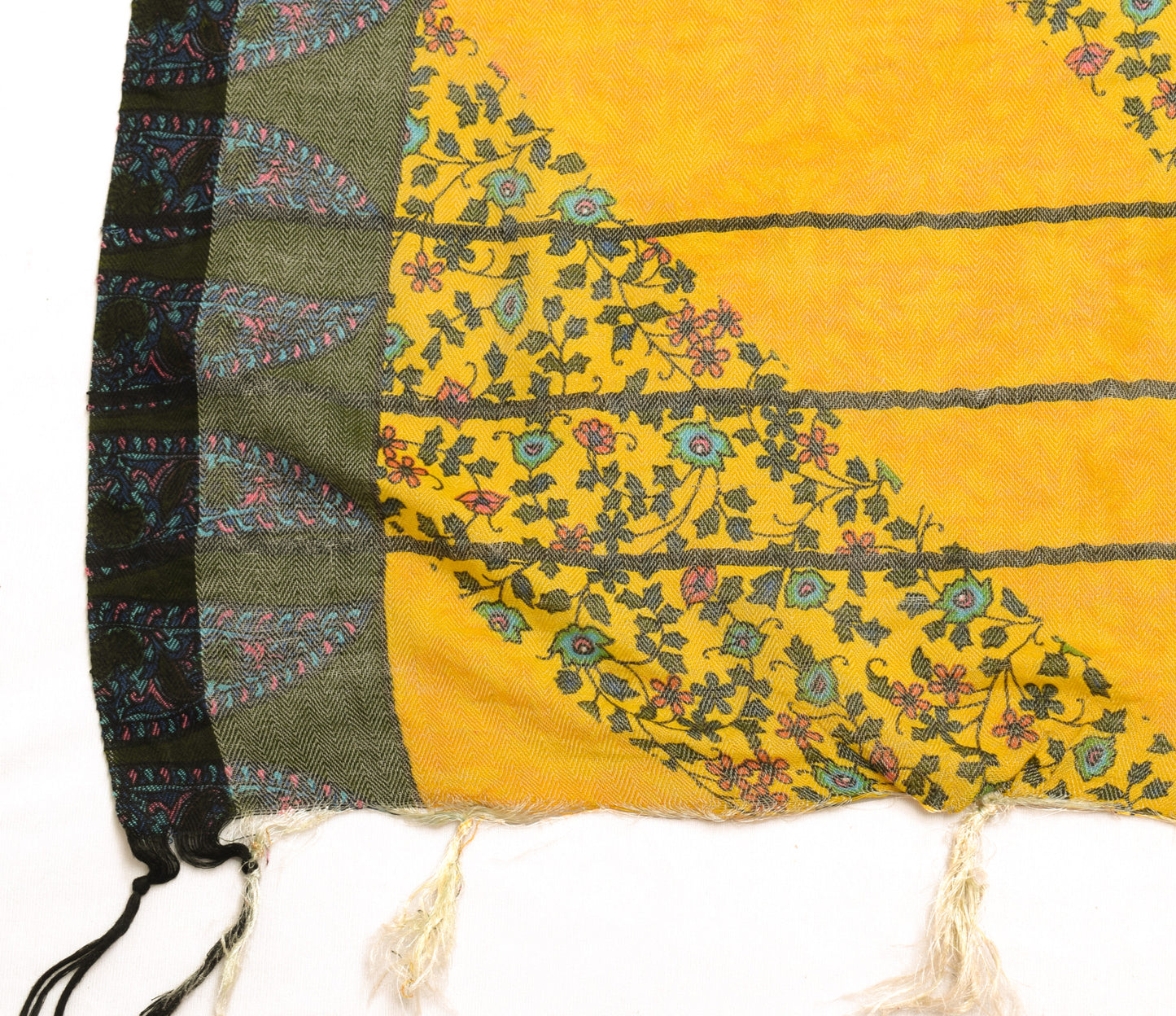 Sushila Vintage Yellow Dupatta Blend Woolen Woven Floral Long Stole Scarves Wrap