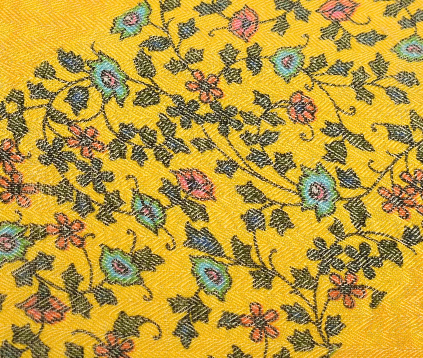 Sushila Vintage Yellow Dupatta Blend Woolen Woven Floral Long Stole Scarves Wrap