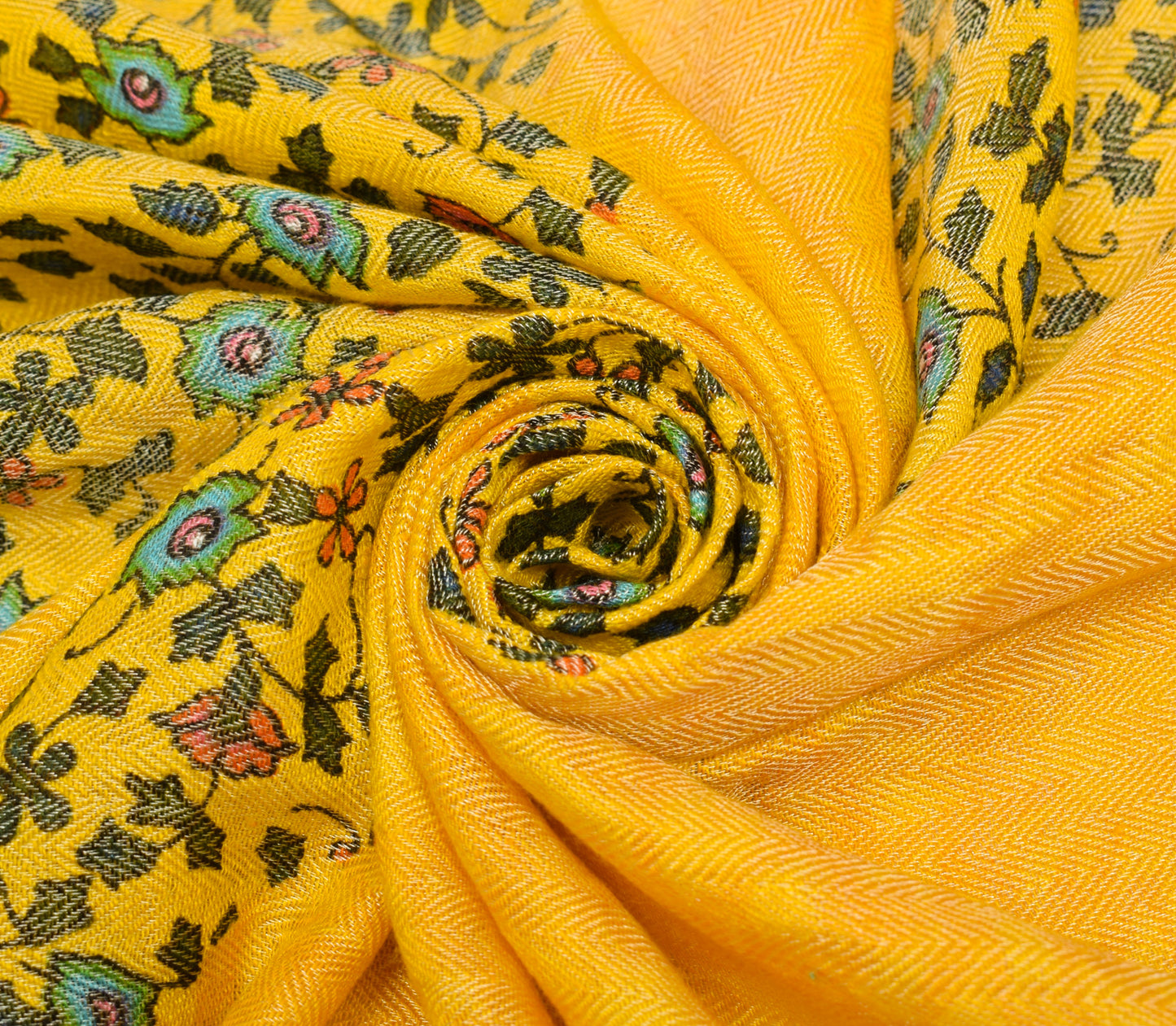 Sushila Vintage Yellow Dupatta Blend Woolen Woven Floral Long Stole Scarves Wrap