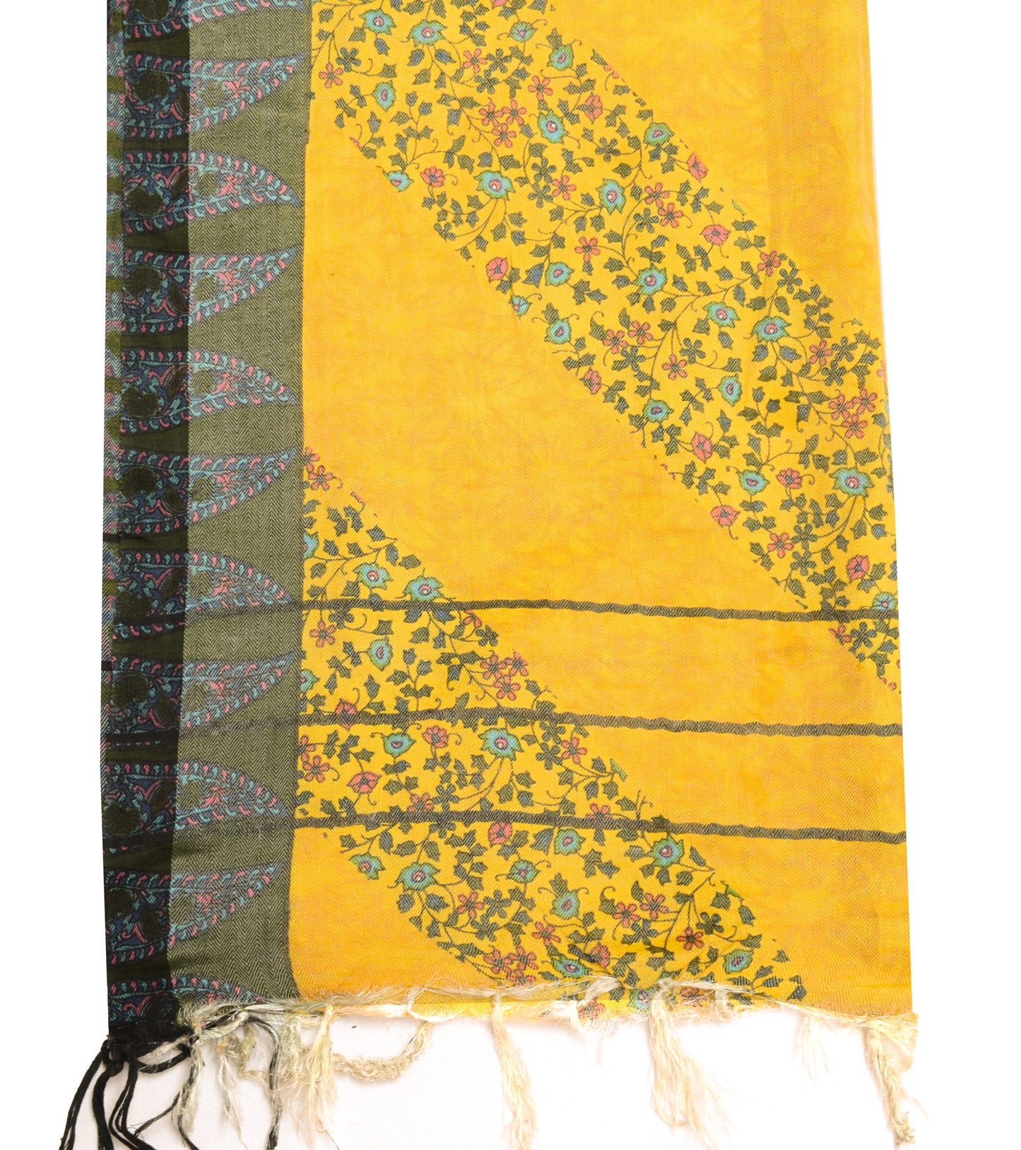 Sushila Vintage Yellow Dupatta Blend Woolen Woven Floral Long Stole Scarves Wrap