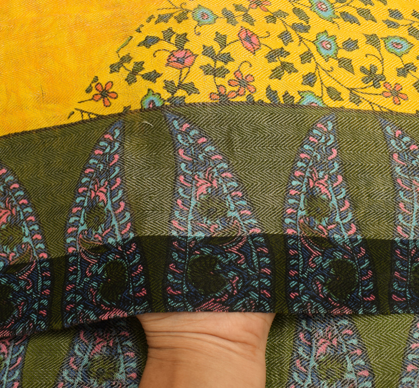 Sushila Vintage Yellow Dupatta Blend Woolen Woven Floral Long Stole Scarves Wrap