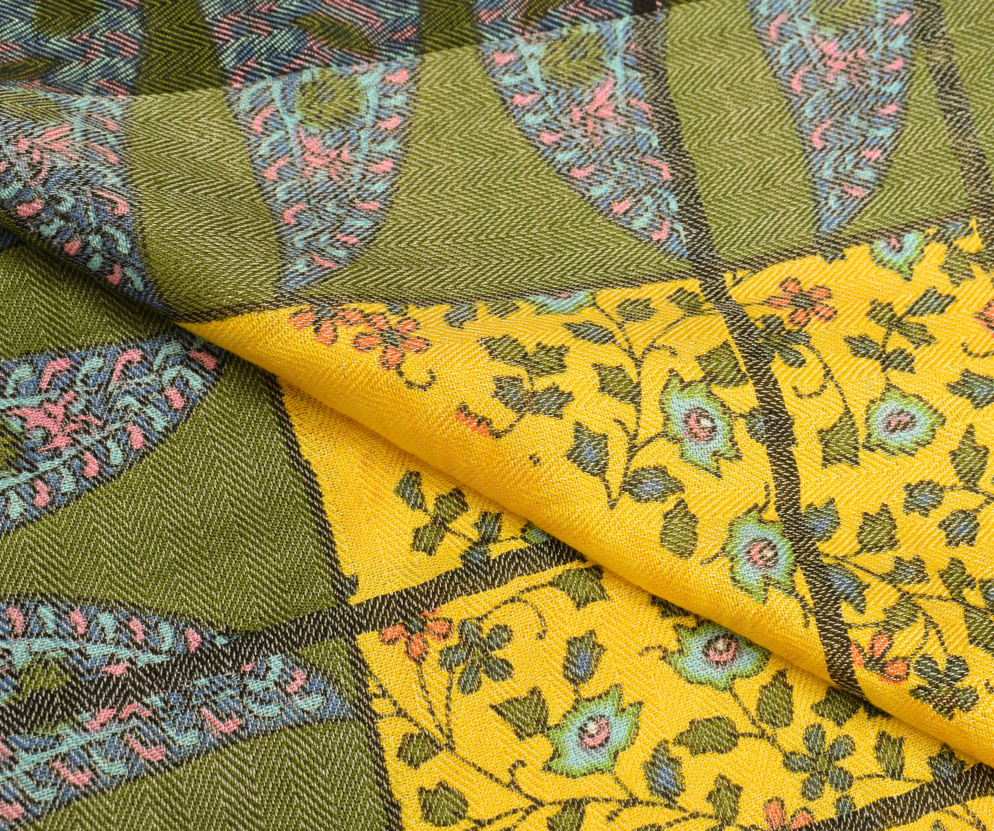 Sushila Vintage Yellow Dupatta Blend Woolen Woven Floral Long Stole Scarves Wrap