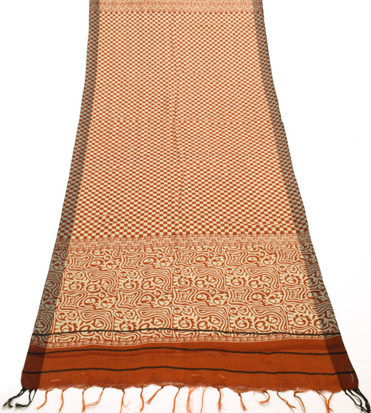 Sushila Vintage Cream & Rust Dupatta Blend Woolen Woven Checks Long Stole Wrap