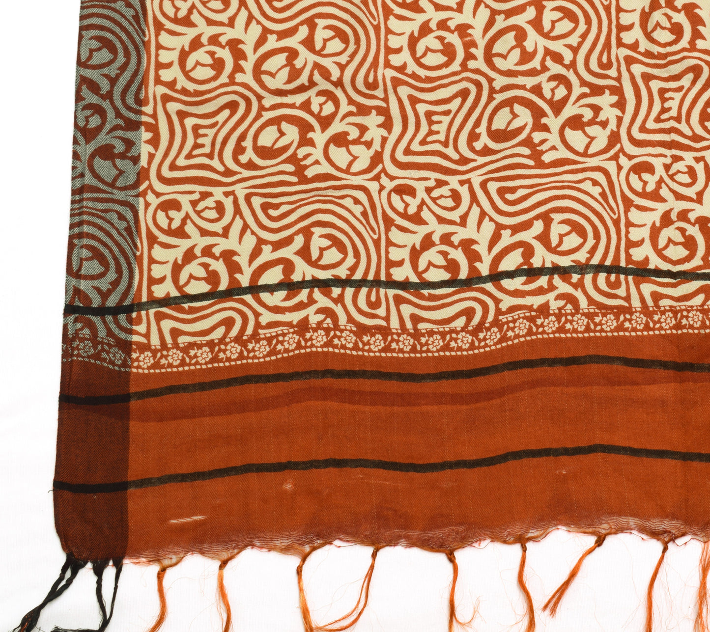 Sushila Vintage Cream & Rust Dupatta Blend Woolen Woven Checks Long Stole Wrap