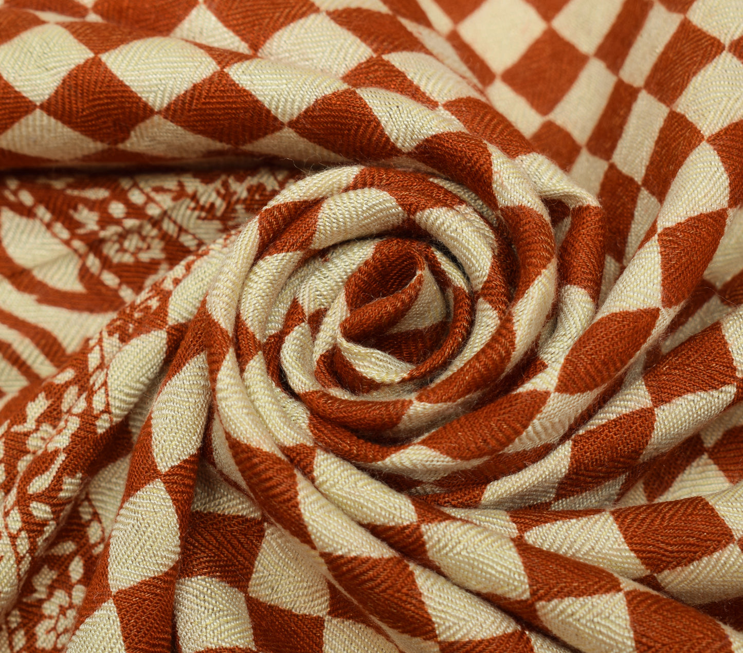 Sushila Vintage Cream & Rust Dupatta Blend Woolen Woven Checks Long Stole Wrap