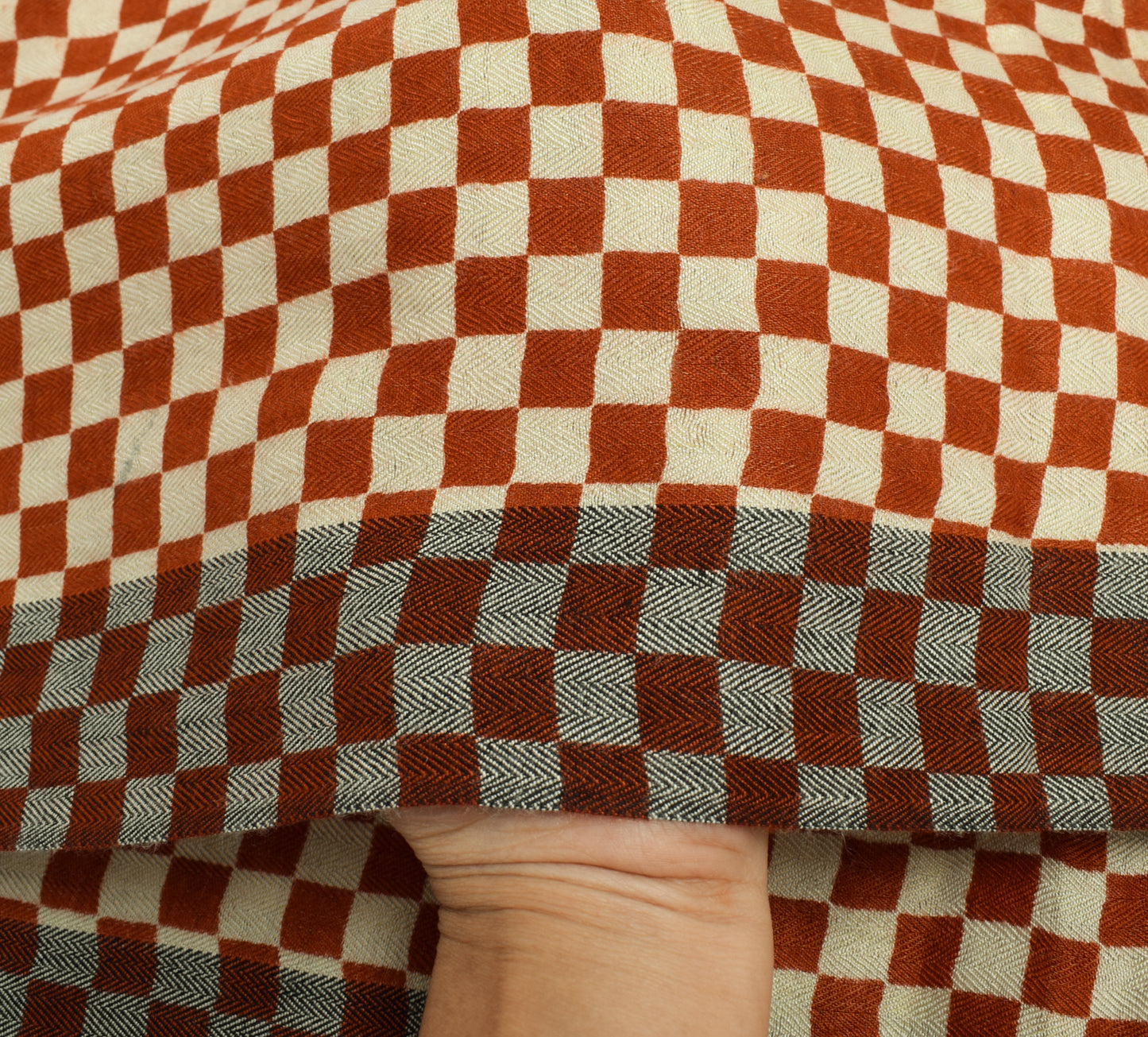 Sushila Vintage Cream & Rust Dupatta Blend Woolen Woven Checks Long Stole Wrap