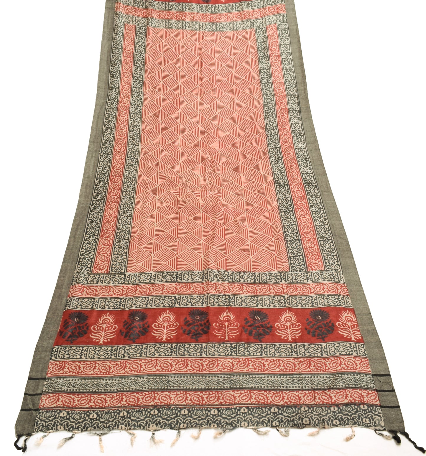 Sushila Vintage Cream Dupatta 100% Pure Woolen Hand Block Printed Long Stole