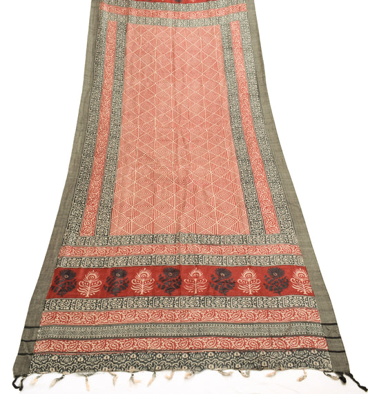 Sushila Vintage Cream Dupatta 100% Pure Woolen Hand Block Printed Long Stole