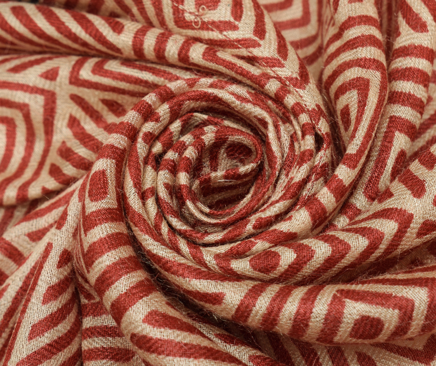 Sushila Vintage Cream Dupatta 100% Pure Woolen Hand Block Printed Long Stole