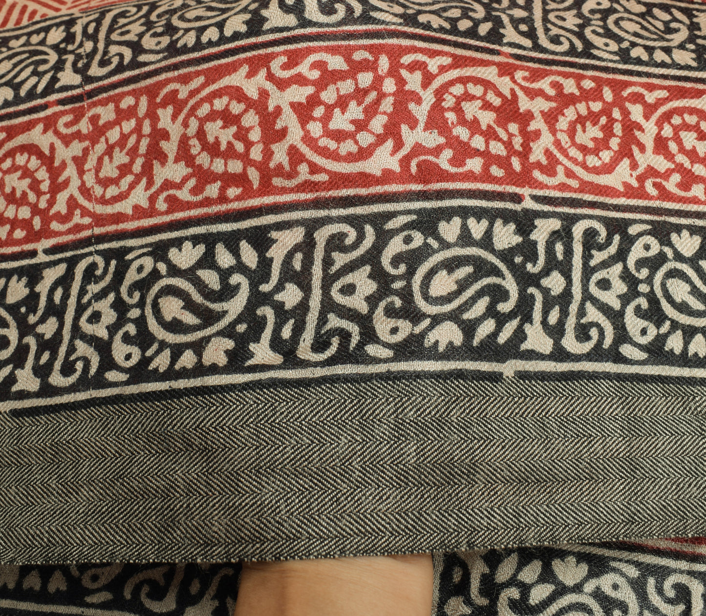 Sushila Vintage Cream Dupatta 100% Pure Woolen Hand Block Printed Long Stole