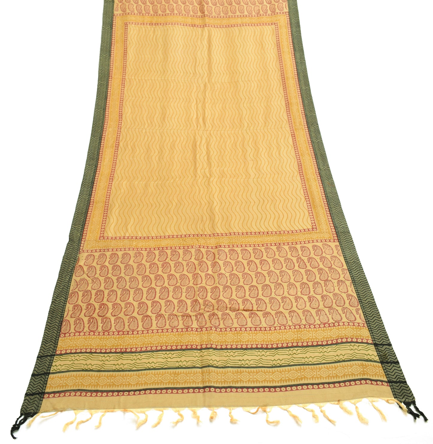 Sushila Vintage Light Yellow Dupatta 100% Pure Woolen Woven Laheriya Long Stole