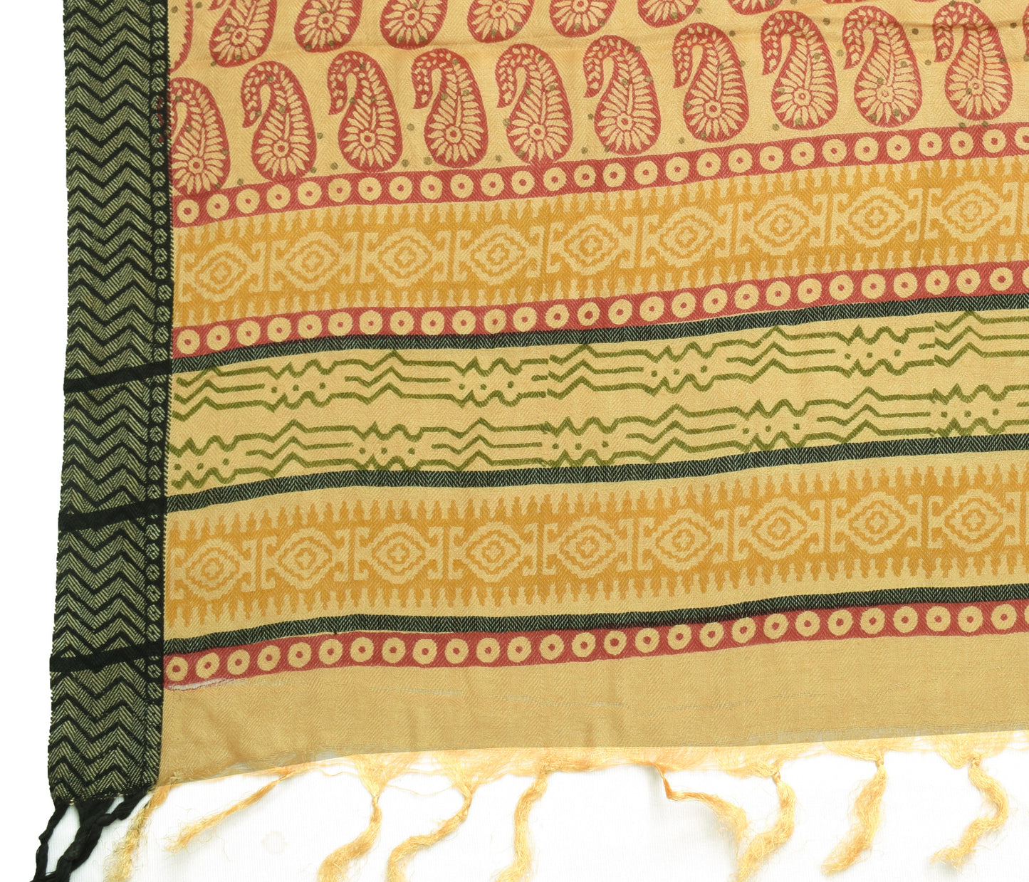 Sushila Vintage Light Yellow Dupatta 100% Pure Woolen Woven Laheriya Long Stole