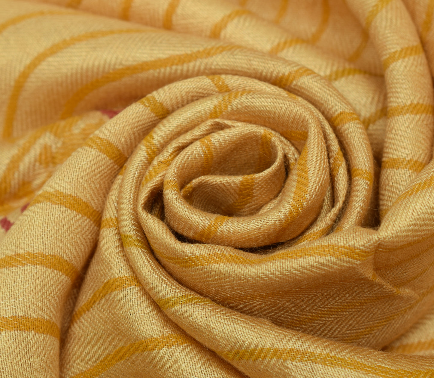 Sushila Vintage Light Yellow Dupatta 100% Pure Woolen Woven Laheriya Long Stole