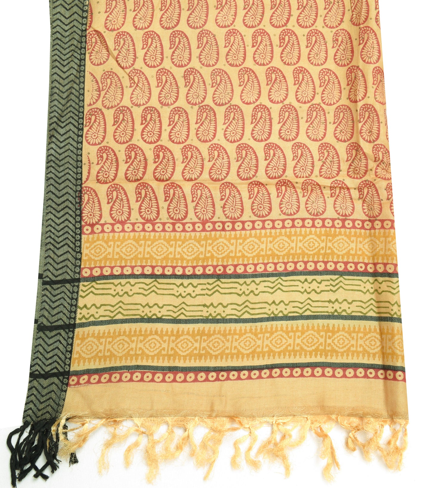 Sushila Vintage Light Yellow Dupatta 100% Pure Woolen Woven Laheriya Long Stole