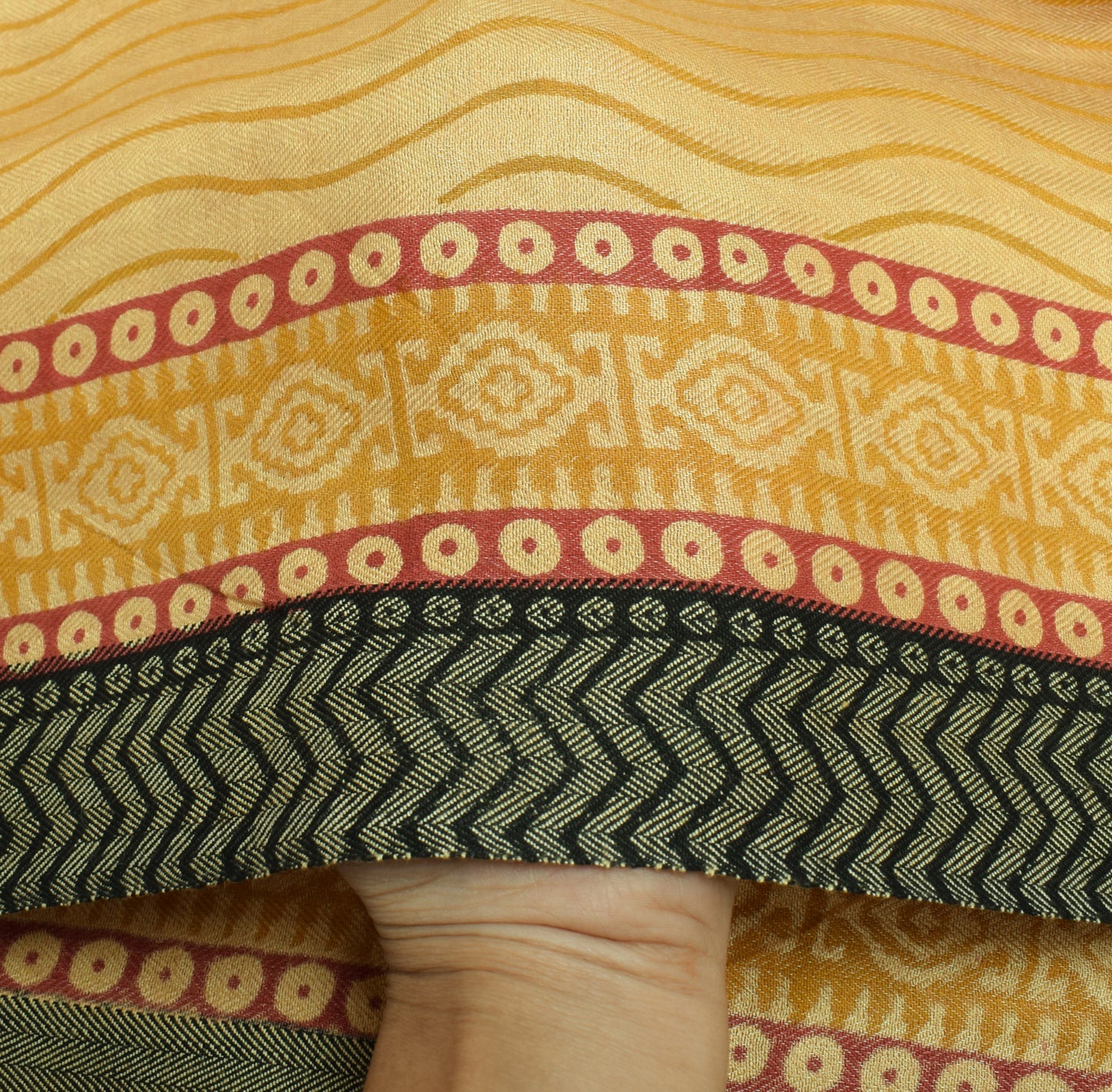 Sushila Vintage Light Yellow Dupatta 100% Pure Woolen Woven Laheriya Long Stole