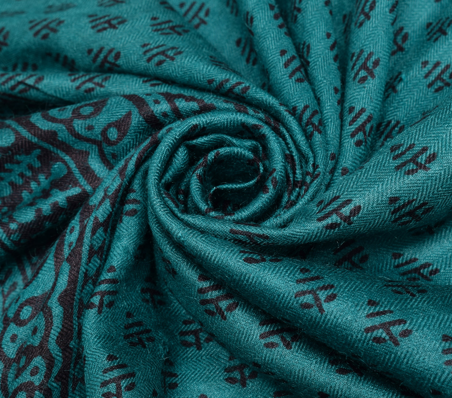 Sushila Vintage Teal Blue Dupatta 100% Pure Woolen Woven Floral Long Stole Veil