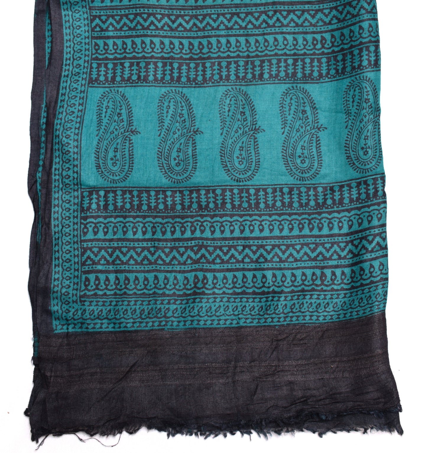 Sushila Vintage Teal Blue Dupatta 100% Pure Woolen Woven Floral Long Stole Veil