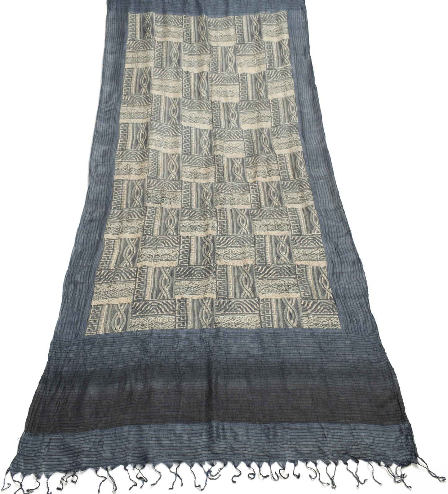 Sushila Vintage Gray Dupatta 100% Pure Silk Woven Abstract Printed Long Stole