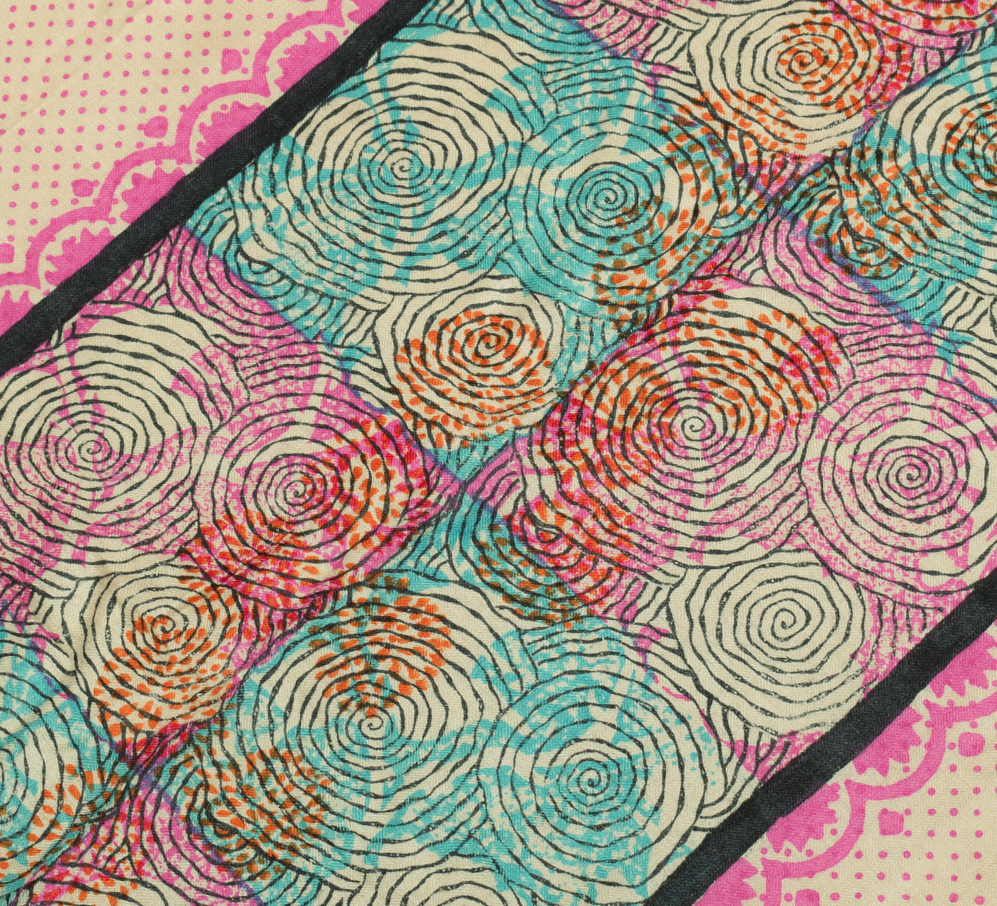 Sushila Vintage Cream Dupatta 100%Pure Woolen Hand Block Printed Long Stole Wrap