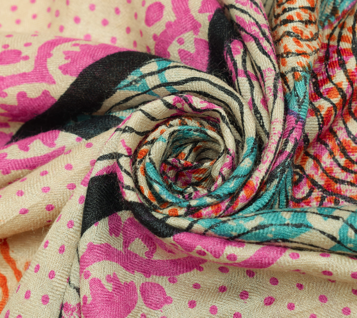 Sushila Vintage Cream Dupatta 100%Pure Woolen Hand Block Printed Long Stole Wrap