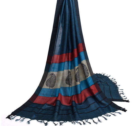 Sushila Vintage Teal Blue Dupatta 100% Pure Woolen Woven Zig-Zag Long Stole Veil