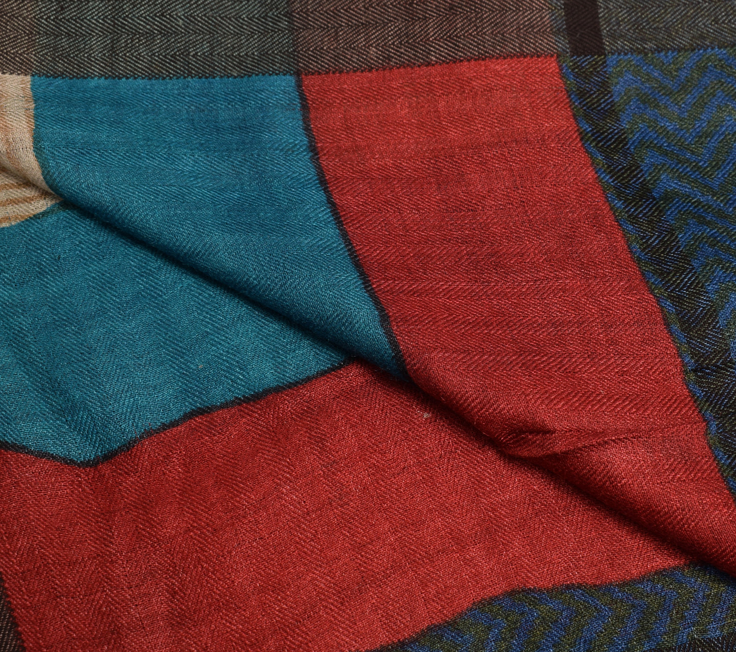 Sushila Vintage Teal Blue Dupatta 100% Pure Woolen Woven Zig-Zag Long Stole Veil