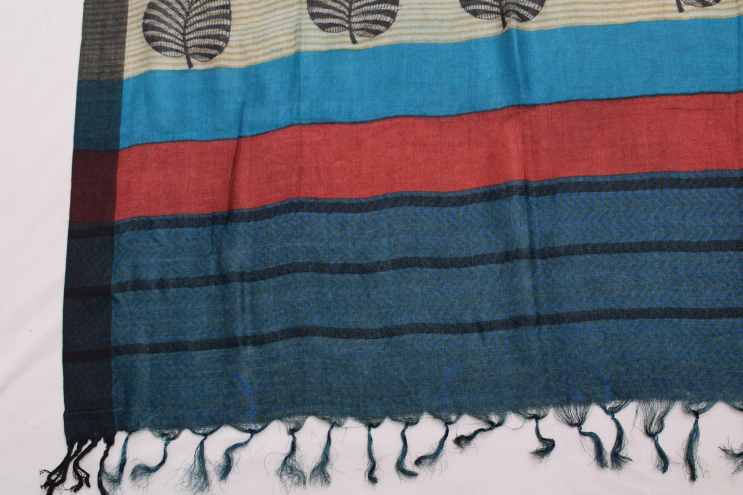 Sushila Vintage Teal Blue Dupatta 100% Pure Woolen Woven Zig-Zag Long Stole Veil