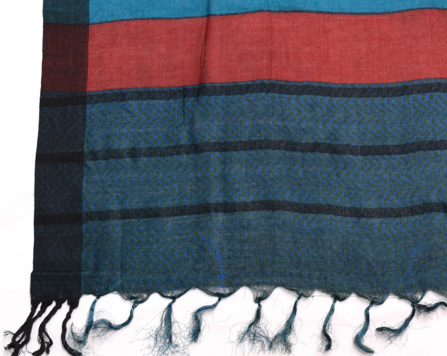Sushila Vintage Teal Blue Dupatta 100% Pure Woolen Woven Zig-Zag Long Stole Veil