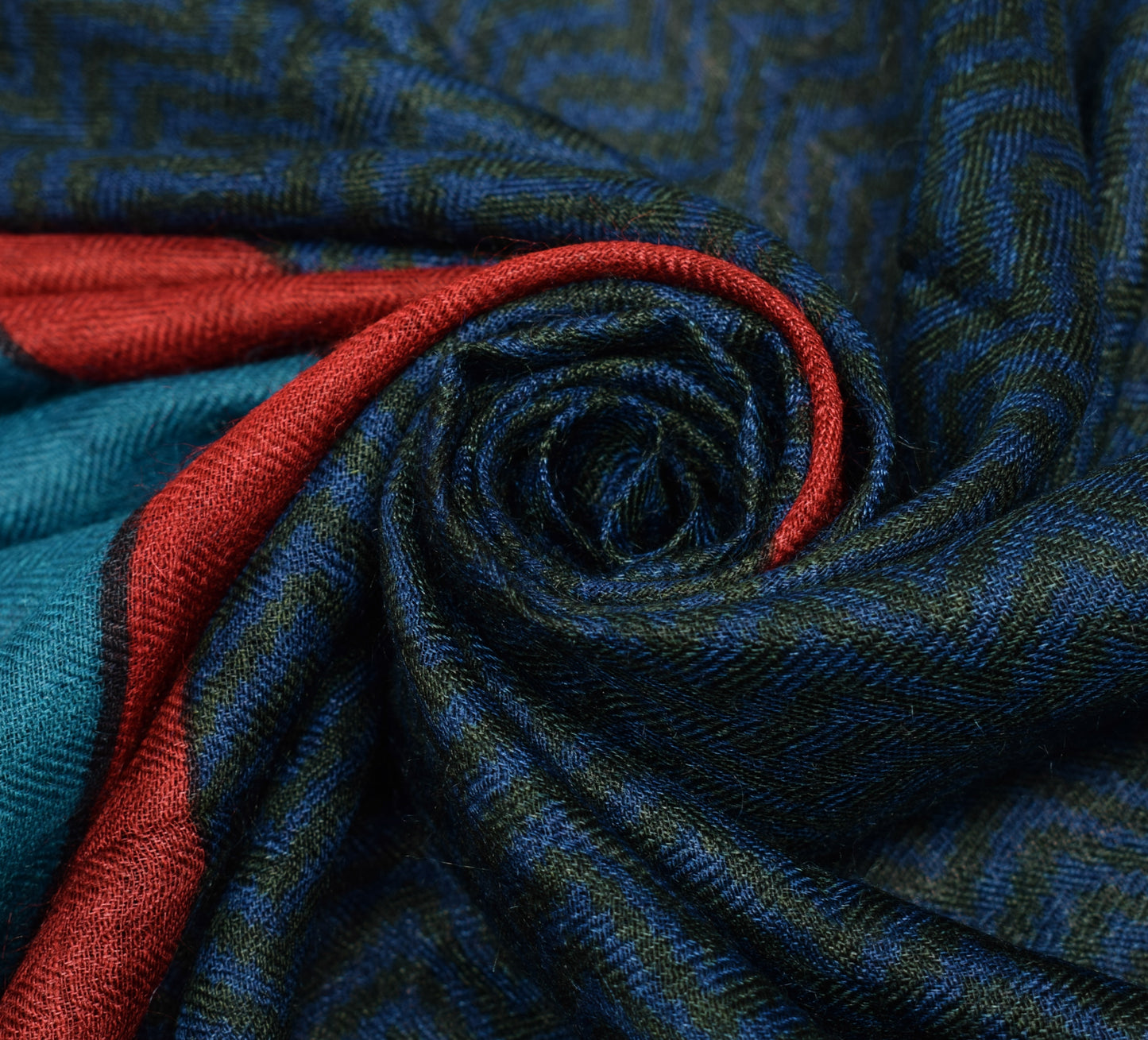 Sushila Vintage Teal Blue Dupatta 100% Pure Woolen Woven Zig-Zag Long Stole Veil