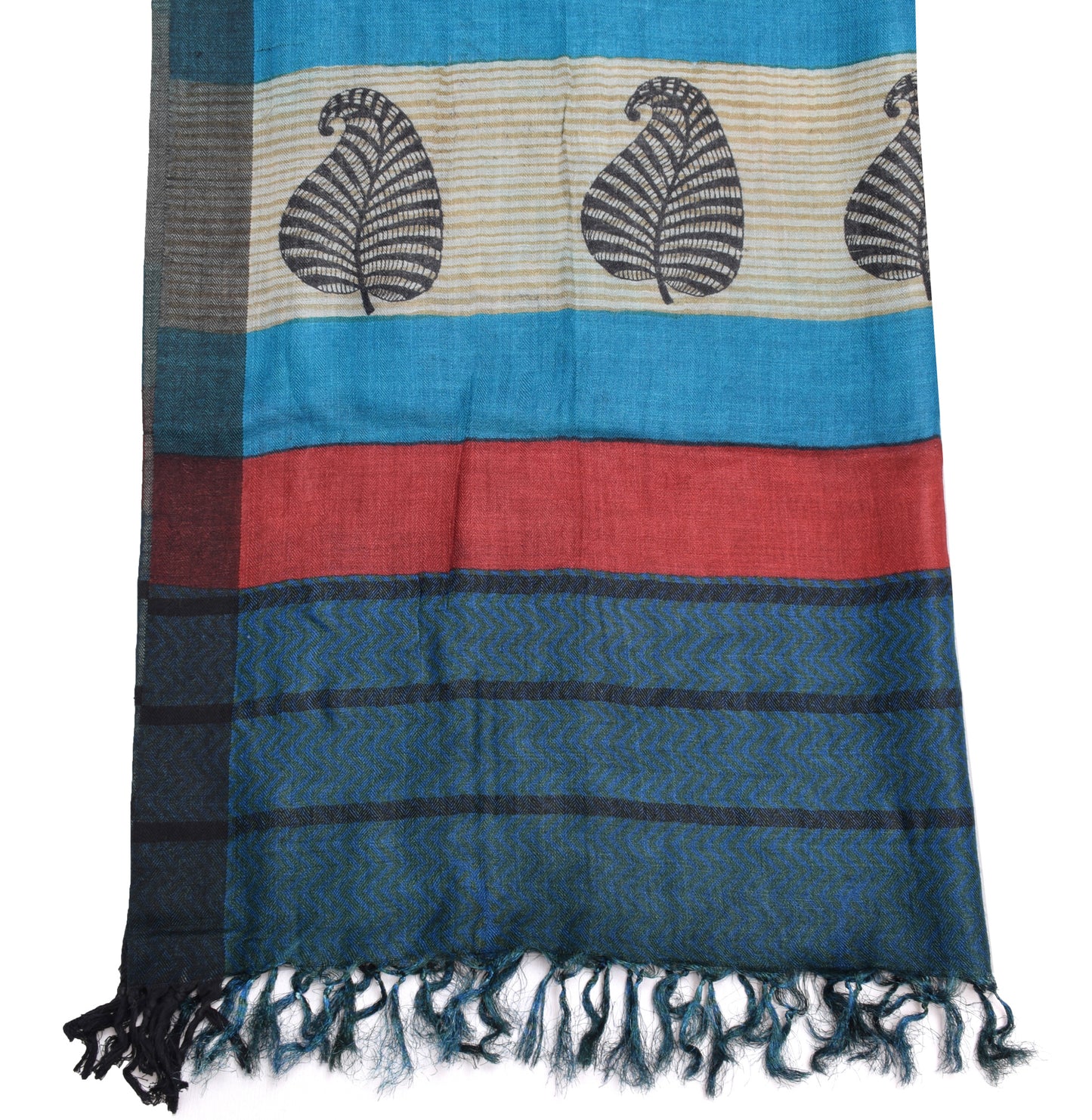 Sushila Vintage Teal Blue Dupatta 100% Pure Woolen Woven Zig-Zag Long Stole Veil