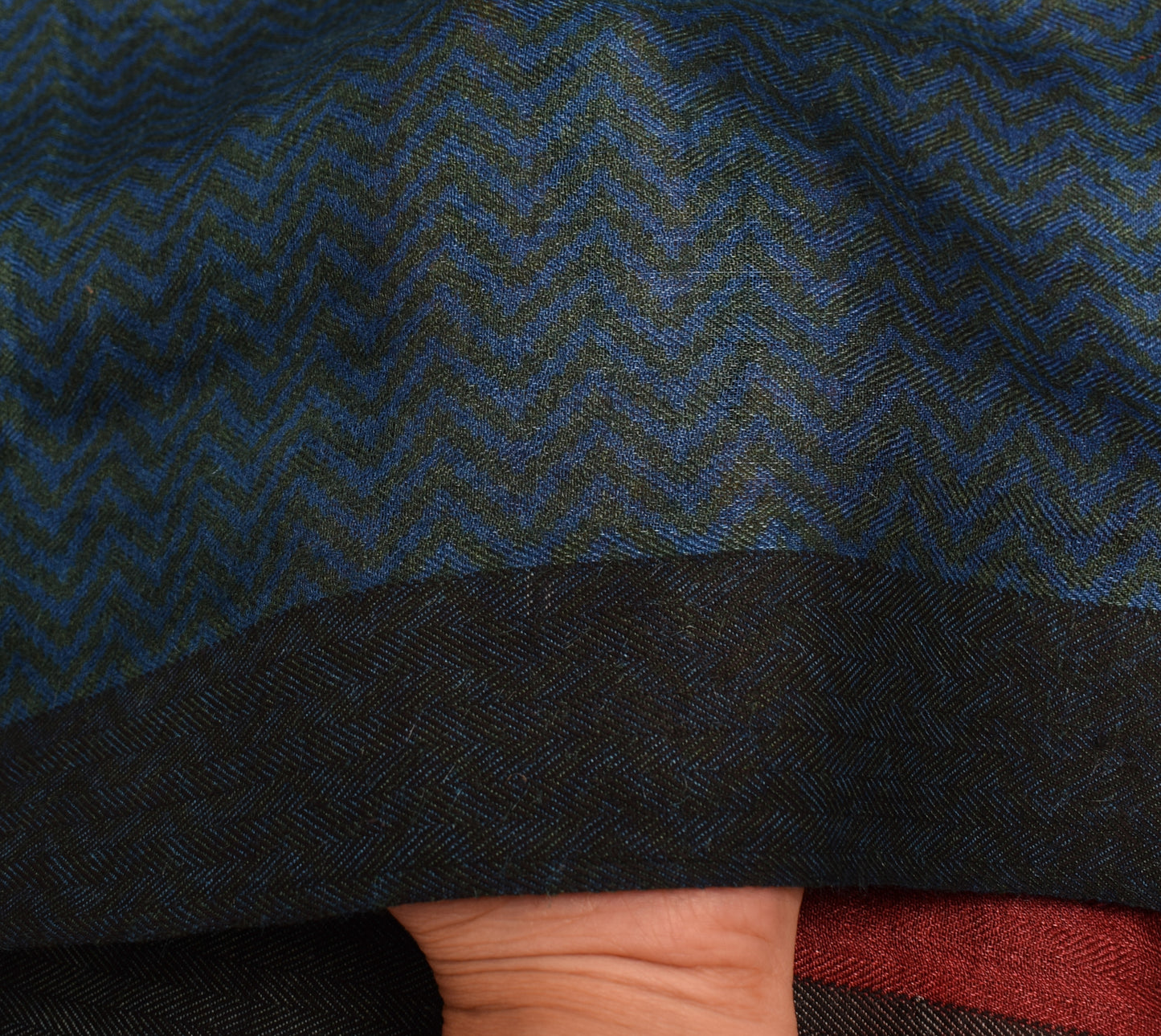 Sushila Vintage Teal Blue Dupatta 100% Pure Woolen Woven Zig-Zag Long Stole Veil