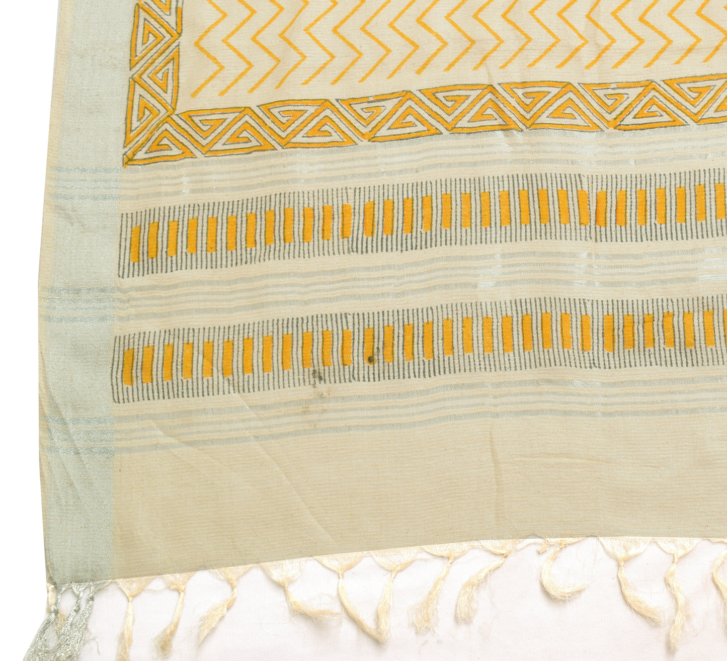 Sushila Vintage Cream Dupatta 100% Pure Silk Woven Zig-Zag Long Stole Hijab Wrap